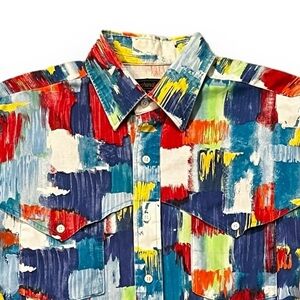 Panhandle Slim Rodeo Shirt Large Paint Brush Back Vent Western Cowboy Vintage
